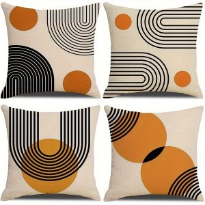 4pcs Boho Mid Century Modern Arch Sun Square Linen Cushion Cover