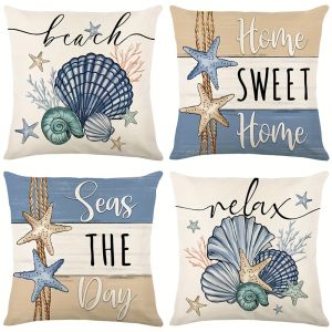 4-Pack Tropical Style Linen Blend Throw Pillow Covers