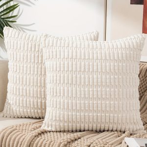 2-Pack Soft Boho Corduroy Pillows with striped covers