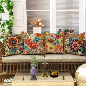 4pcs Rustic Floral Outdoor Waterproof Pillow Covers