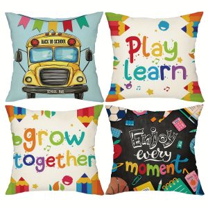 4pcs Vibrant Back to School Decorative Pillow Covers