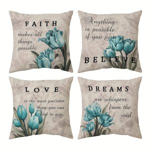 4pcs Teal Tulip Pillow Covers