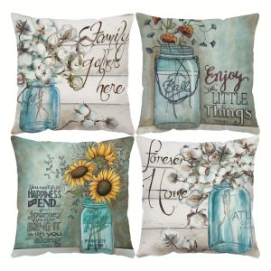 4pcs Soft Flower Printed Pillow Covers