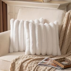 Set of 2 Plush Velvet Back Faux Rabbit Fur Pillow Covers