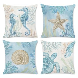 4pcs Coastal Chic Velvet Throw Pillow Covers