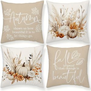 Contemporary Linen Blend Throw Pillow Covers Set of 4